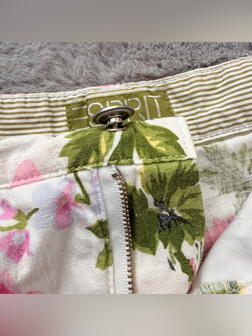 Esprit Floral Linen Cotton Skirt Vintage Botanical Skirt White Pink size 5/6 - Picture 8 of 12